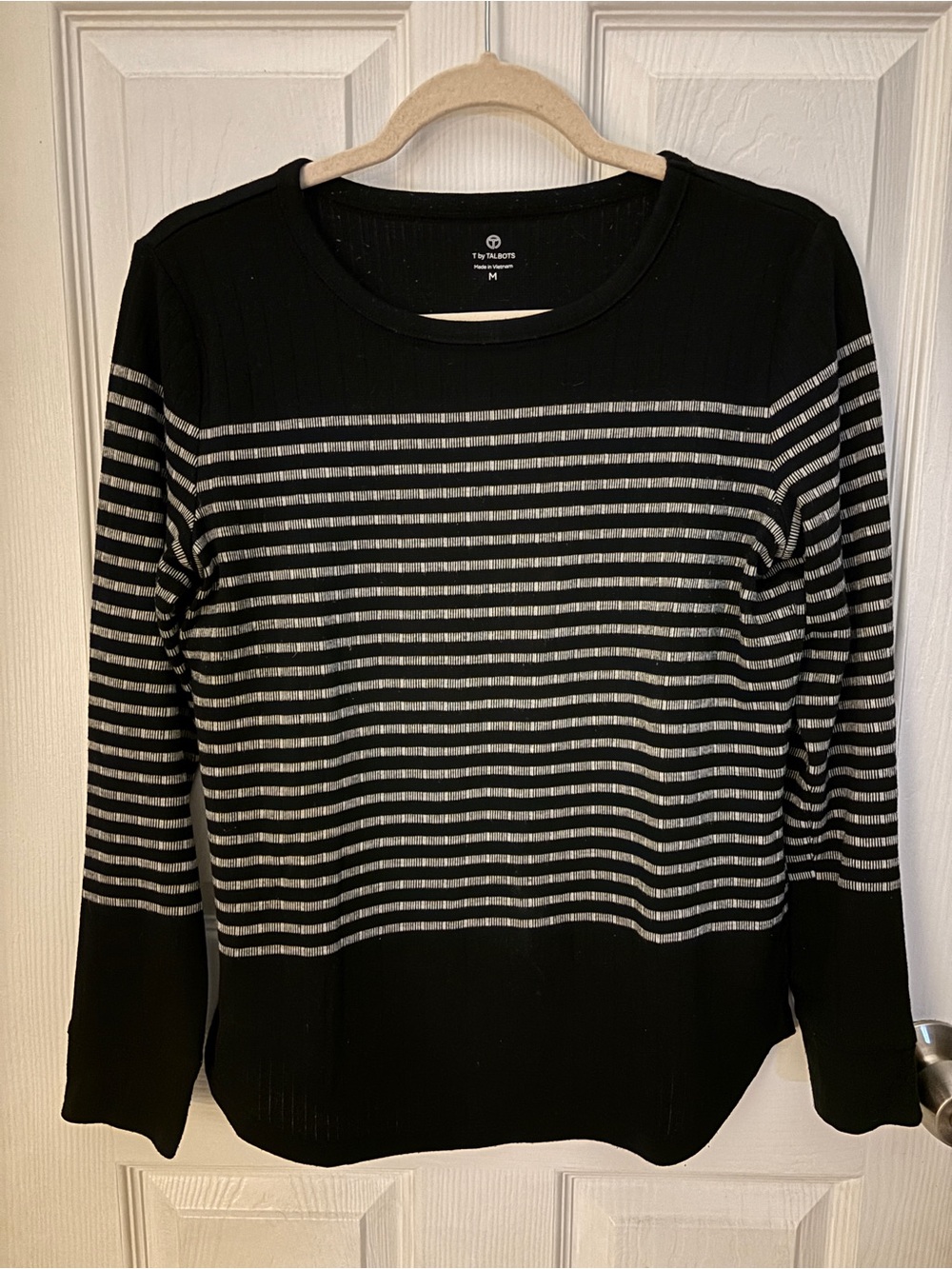 T by Talbots Black and White striped athleisure long sleeve